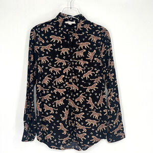 Beach Lunch Lounge Top Womens S Leopard Cheetah Print Graphic Button Up‎